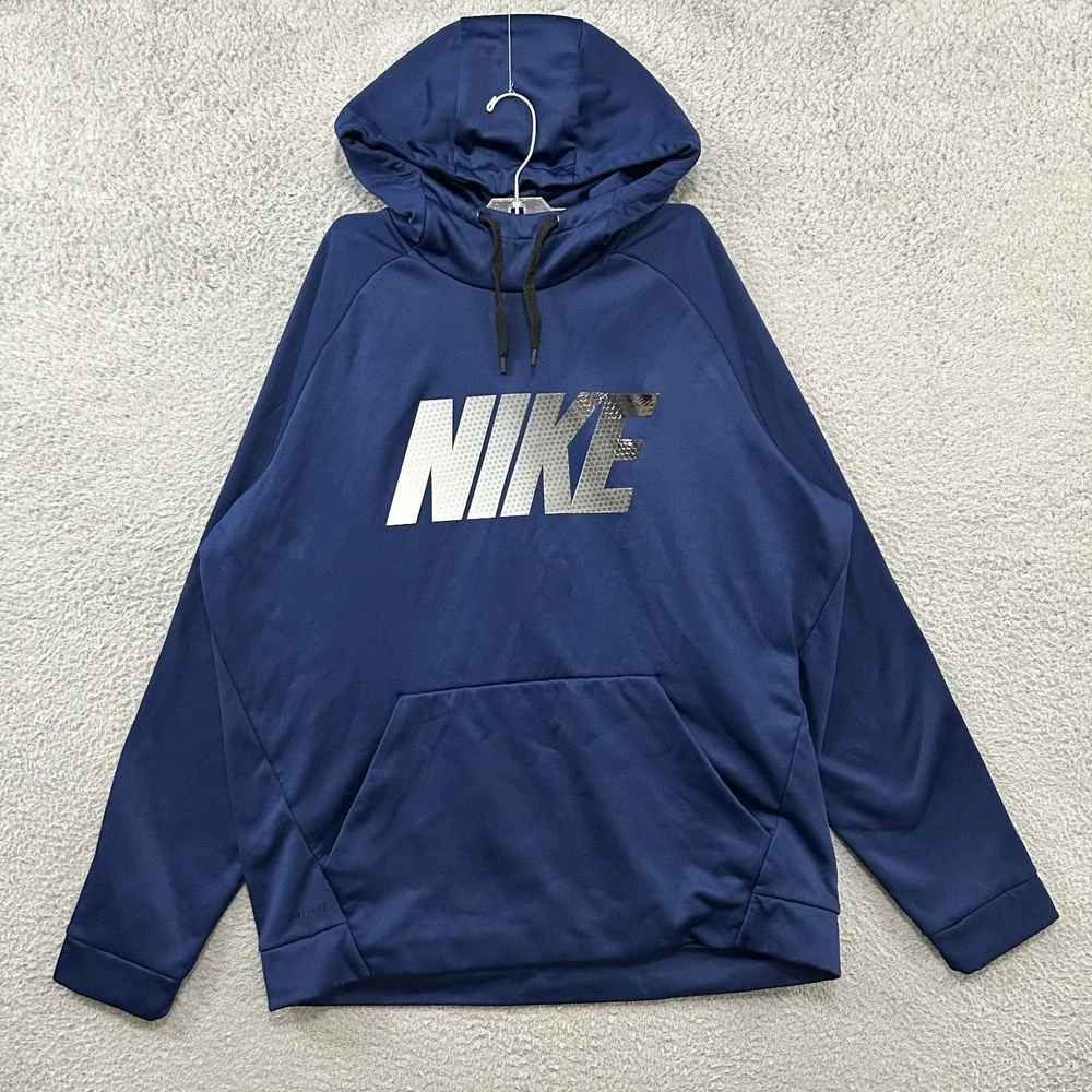 Nike Hoodie Mens Extra Large Blue Pullover Sweatshirt Spell Out Dri Fit Adult